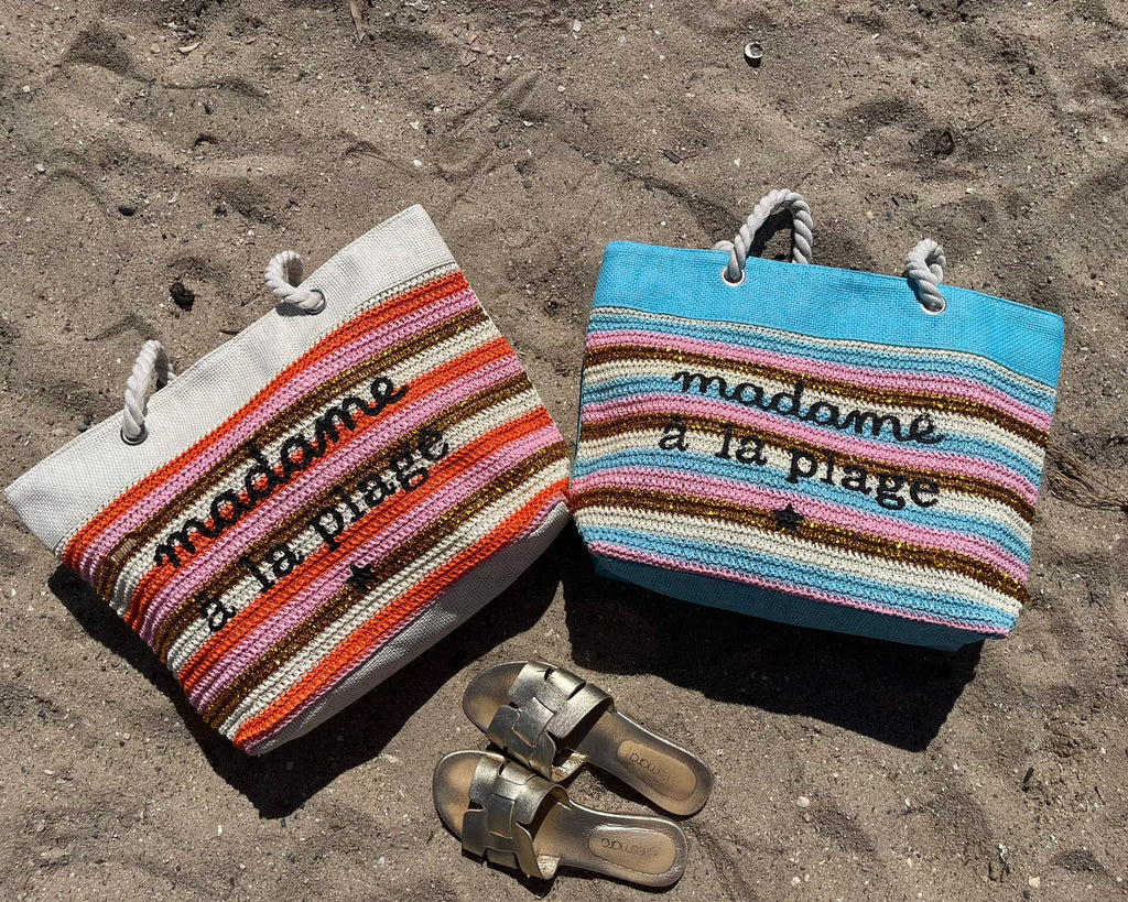 Borsa da Spiaggia "Madame à la Plage" — Grande Borsa Estiva Bohémien con Ricami e Frange Dorate ☀️