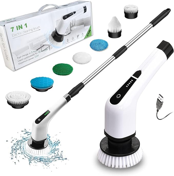 Spazzola Elettrica 7 in 1 Senza Fili – Pulizia Profonda per Bagno, Cucina e Pavimenti